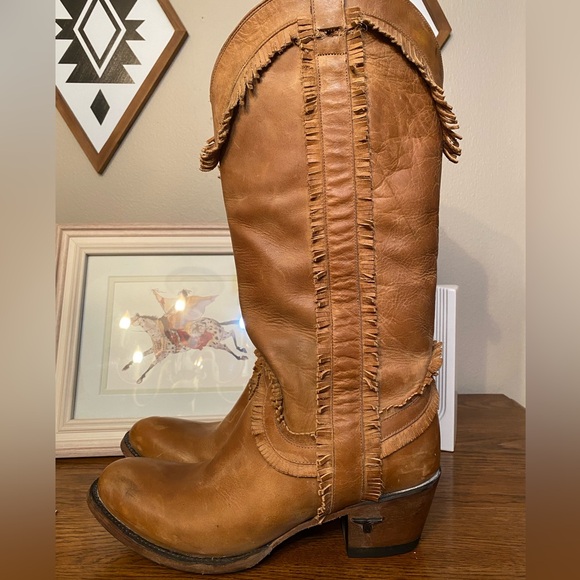Lane Fringed Vintage Frye Style Cowboy Boots 9 - Picture 1 of 6